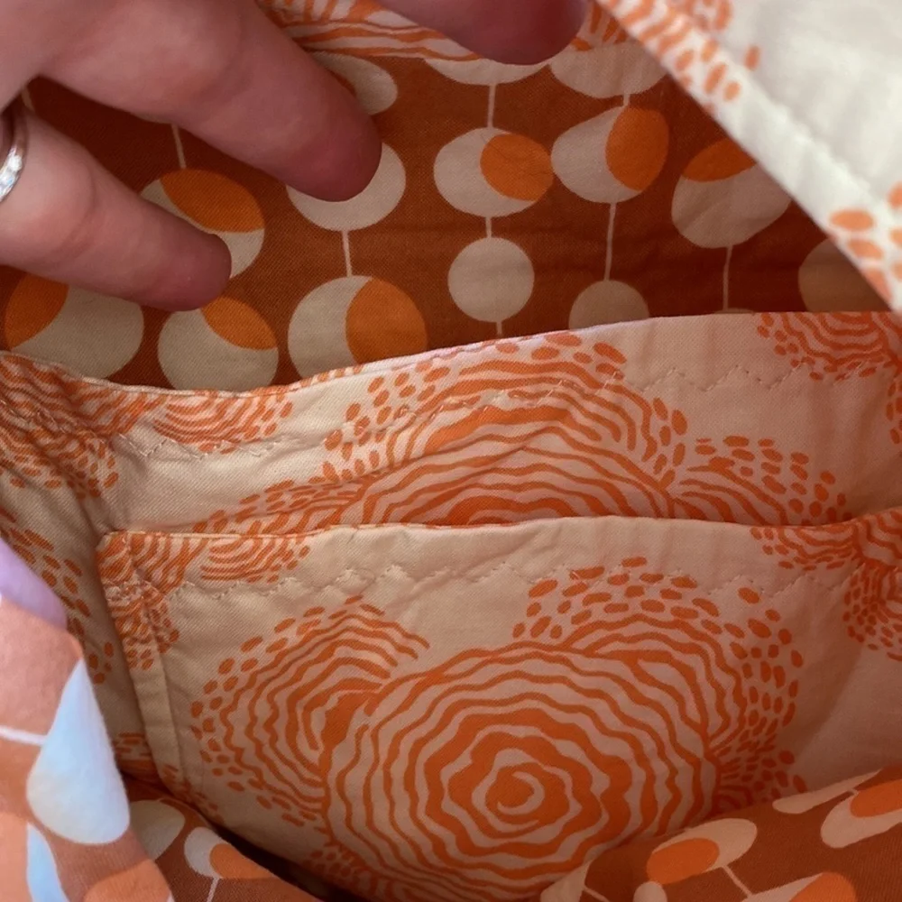 Hobo fabric bag handmade reversible large peach flowers